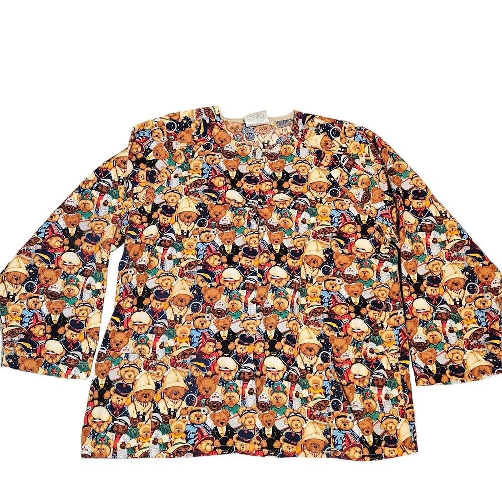 Fundamentals White Swan Paddington Bear Long Sleeve Medical Scrub Top Size 2XL